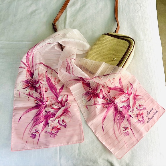 Vintage 1960s Pink Floral Sheer Scarf – Monaco Monte Carlo – NOS - Picture 10 of 11